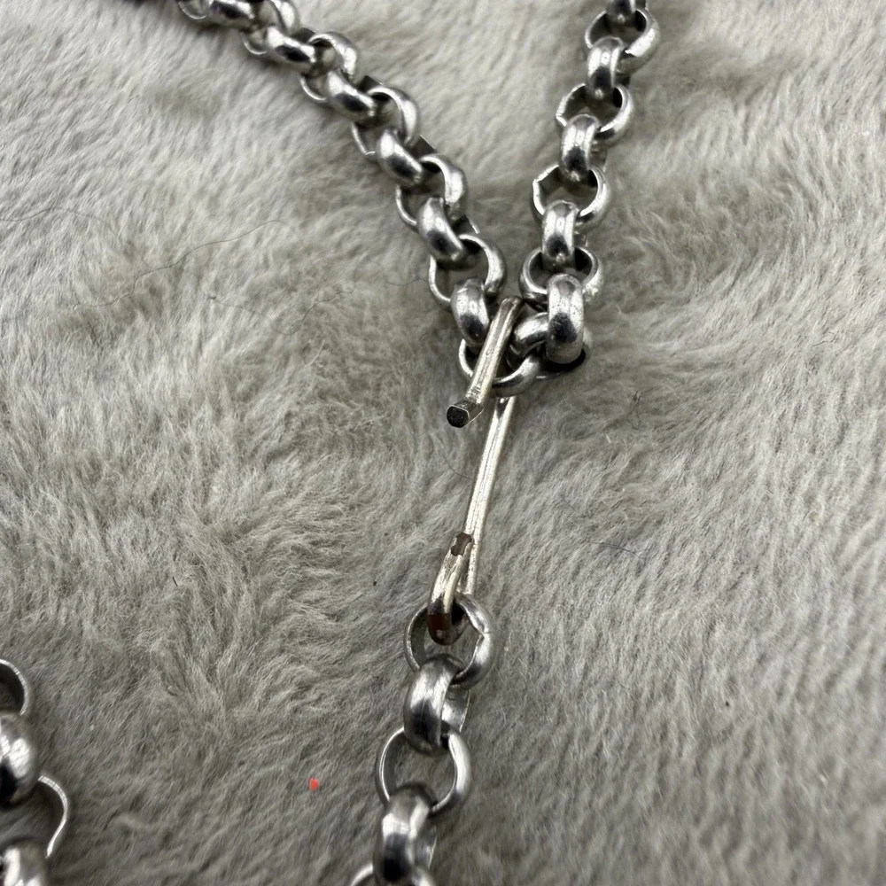 Vintage Estate Thermoset Necklace Silver Tone Blue Choker Hook 14”